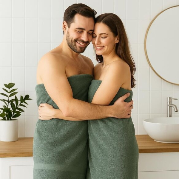 Betz Premium Handtuch-Set 12-teilig – 100% Baumwolle – Oeko-TEX® Zertifiziert – 470 g/m² – 2 Duschtücher, 4 Handtücher, 2 Gästetücher, 2 Seiftücher & 2 Waschhandschuhe - Farbe heugrün/tannengrün