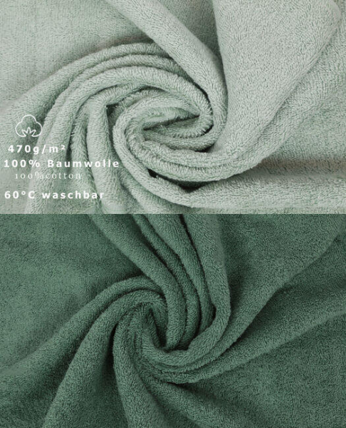 Betz Premium Handtuch-Set 12-teilig – 100% Baumwolle – Oeko-TEX® Zertifiziert – 470 g/m² – 2 Duschtücher, 4 Handtücher, 2 Gästetücher, 2 Seiftücher & 2 Waschhandschuhe - Farbe heugrün/tannengrün