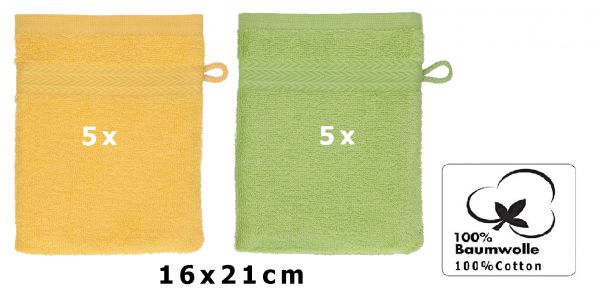 Betz 10 Stück Waschhandschuhe PREMIUM 100% Baumwolle Waschlappen Set 16x21 cm Farbe honiggelb - avocadogrün