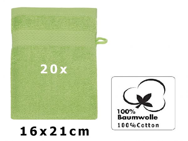 Betz PREMIUM Waschandschuhe 20-teilig - Frottee Waschlappen - aus 100% Baumwolle – 16 cm x 21 cm Apfelgrün