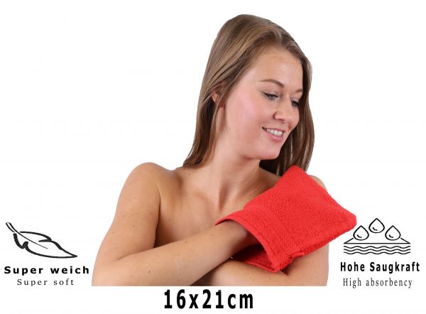 Betz 20 Piece Wash Mitt Set PREMIUM 100% Cotton 16x21 cm colour red