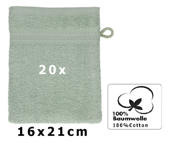 Betz Set di 20 guanti da bagno PREMIUM misure 16x21 cm 100% cotone colore verde fieno