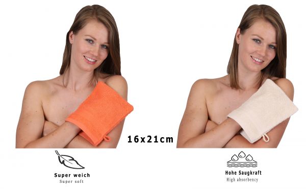 Betz Paquete de 10 manoplas de baño PREMIUM 100% algodón 16x21 cm naranja sanguíneo y beige arena