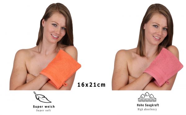 Betz 10 Stück Waschhandschuhe PREMIUM 100% Baumwolle Waschlappen Set 16x21 cm Farbe blutorange - himbeere