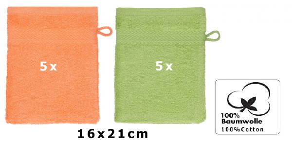 Betz Pack of 10 Wash Mitts PREMIUM 100% Cotton 16x21 cm blood orange - avocado green