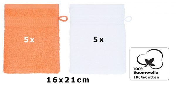 Betz 10 Stück Waschhandschuhe PREMIUM 100% Baumwolle Waschlappen Set 16x21 cm Farbe blutorange - weiß