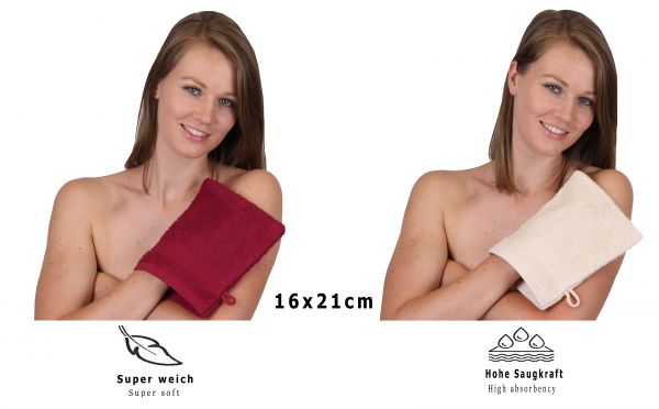 Betz Lot de 10 gants de toilette PREMIUM 100% coton taille 16x21 cm rouge rubis - sable