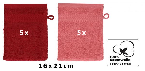 Betz Paquete de 10 manoplas de baño PREMIUM 100% algodón 16x21 cm rojo rubí y rojo frambuesa