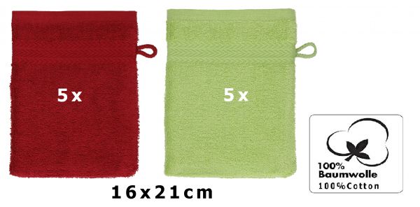 Betz Paquete de 10 manoplas de baño PREMIUM 100% algodón 16x21 cm rojo rubí y verde aguacate