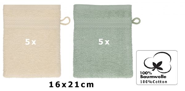 Betz Pack of 10 Wash Mitts PREMIUM 100% Cotton 16x21 cm sand - hay green