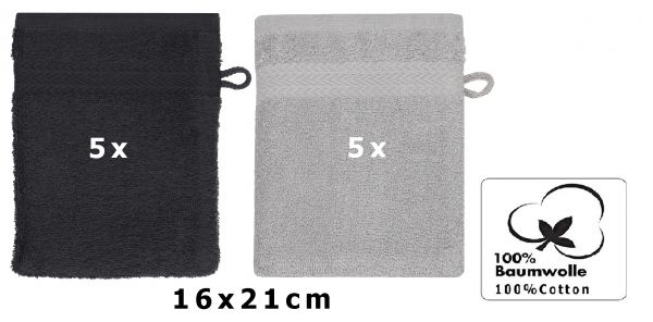 Betz Paquete de 10 manoplas de baño PREMIUM 100% algodón 16x21 cm grafito y gris plata