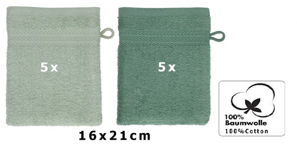 Betz 10 Stück Waschhandschuhe PREMIUM 100% Baumwolle Waschlappen Set 16x21 cm Farbe heugrün - tannengrün