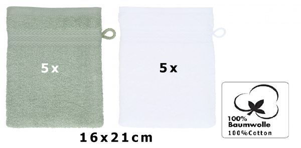 Betz Paquete de 10 manoplas de baño PREMIUM 100% algodón 16x21 cm verde heno y blanco