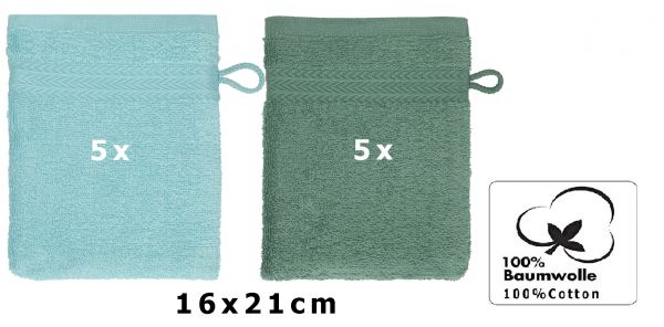 Betz Pack of 10 Wash Mitts PREMIUM 100% Cotton 16x21 cm  ocean -  fir green