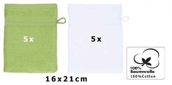 Betz 10 Stück Waschhandschuhe PREMIUM 100% Baumwolle Waschlappen Set 16x21 cm Farbe avocadogrün - weiß