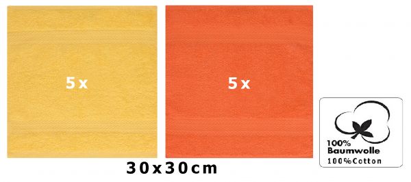 Betz 10 Stück Seiftücher PREMIUM 100% Baumwolle Größe 30x30 cm Farbe honiggelb - blutorange