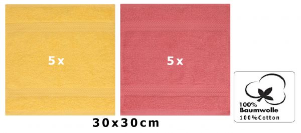 Betz 10 Stück Seiftücher PREMIUM 100% Baumwolle Größe 30x30 cm Farbe honiggelb - himbeere