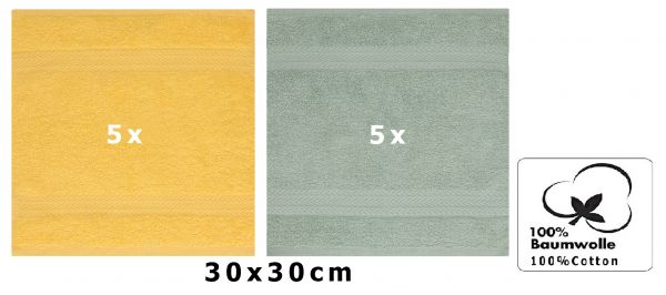 Betz 10 Stück Seiftücher PREMIUM 100% Baumwolle Größe 30x30 cm Farbe honiggelb - heugrün