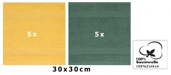 Betz 10 Lavette salvietta asciugamano per il bidet Premium 100% cotone misure 30x30 cm colore giallo miele e verde abete