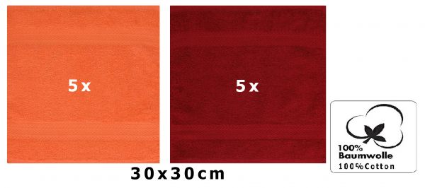 Betz 10 Lavette salvietta asciugamano per il bidet Premium 100% cotone misure 30x30 cm colore arancio sanguinello e rosso rubino