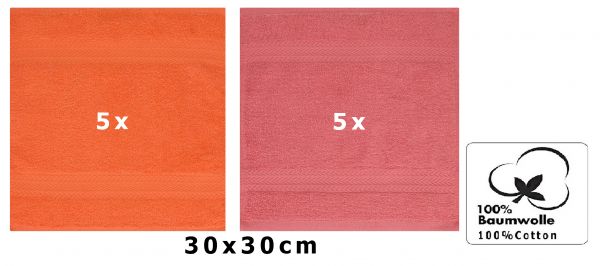 Betz 10 Lavette salvietta asciugamano per il bidet Premium 100% cotone misure 30x30 cm colore arancio sanguinello e rosso lampone