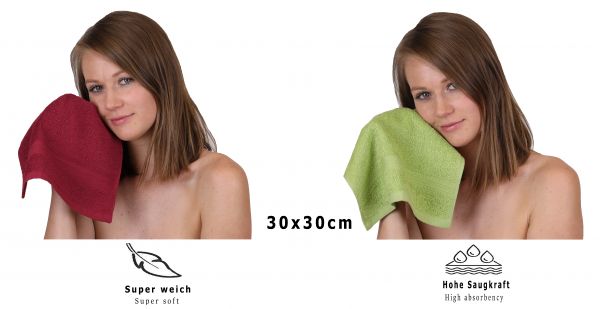 Betz Lot de 10 serviettes débarbouillettes lavettes taille 30x30 cm en 100% coton PREMIUM couleur rouge rubis & vert avocat