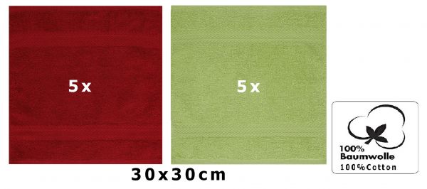 Betz 10 Lavette salvietta asciugamano per il bidet Premium 100 % cotone misure 30 x 30 cm colore rosso rubino e verde avocado