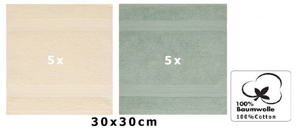 Betz Paquete de 10 toallas faciales PREMIUM 100% algodón 30x30 cm color beige arena y verde heno