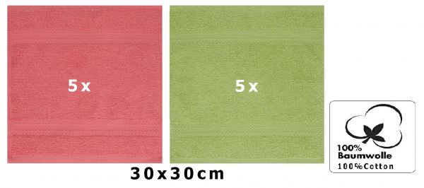 Betz 10 Lavette salvietta asciugamano per il bidet Premium 100 % cotone misure 30 x 30 cm colore rosso lampone e verde avocado