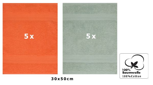 Betz 10 Stück Gästehandtücher PREMIUM 100% Baumwolle Gästetuch Set 30x50 cm blutorange und heugrün