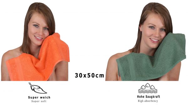 Betz 10 Piece Towel Set PREMIUM 100% Cotton 10 Guest Towels 30x50 cm colour blood orange and fir green