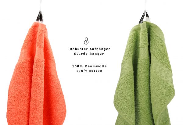 Betz 10 Piece Towel Set PREMIUM 100% Cotton 10 Guest Towels 30x50 cm colour blood orange and avocado green