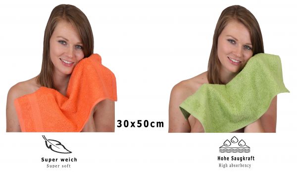 Betz 10 Piece Towel Set PREMIUM 100% Cotton 10 Guest Towels 30x50 cm colour blood orange and avocado green