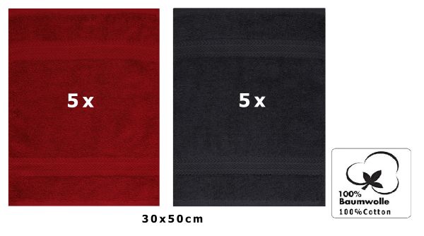 Betz 10 Piece Towel Set PREMIUM 100% Cotton 10 Guest Towels 30x50 cm colour ruby and graphite