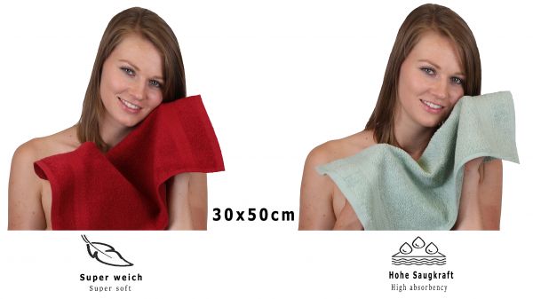 Betz PREMIUM Gästehandtücher-Set - 10 teiliges Gesichtstücher-Set -  Handtücher-Set - Händehandtücher - 30 x 50cm Runinrot / Heugrün