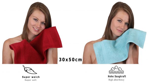 Betz 10 Piece Towel Set PREMIUM 100% Cotton 10 Guest Towels 30x50 cm colour ruby and ocean