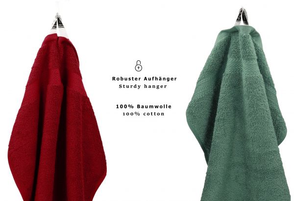 Betz 10 Piece Towel Set PREMIUM 100% Cotton 10 Guest Towels 30x50 cm colour ruby and fir green