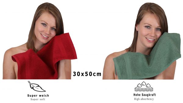 Betz 10 Piece Towel Set PREMIUM 100% Cotton 10 Guest Towels 30x50 cm colour ruby and fir green