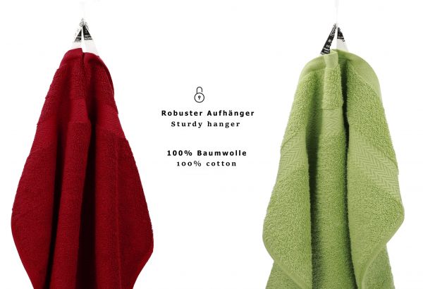 Betz 10 Piece Towel Set PREMIUM 100% Cotton 10 Guest Towels 30x50 cm colour ruby and avocado green