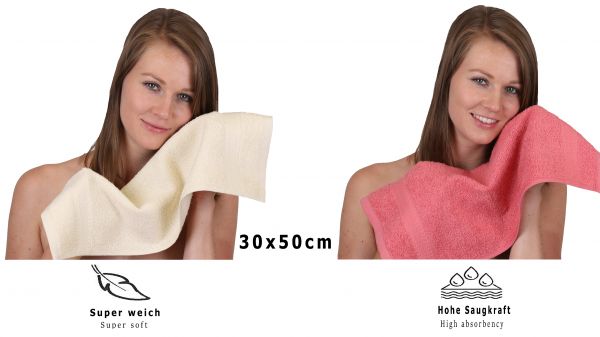 Betz Paquete de 10 toallas de tocador PREMIUM 100% algodón 30x50 cm color beige arena y rojo frambuesa