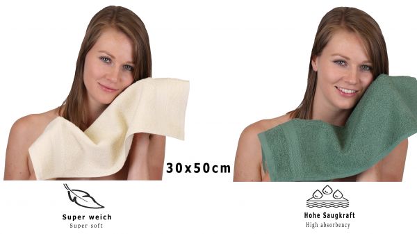 Betz 10 Piece Towel Set PREMIUM 100% Cotton 10 Guest Towels 30x50 cm colour sand and fir green