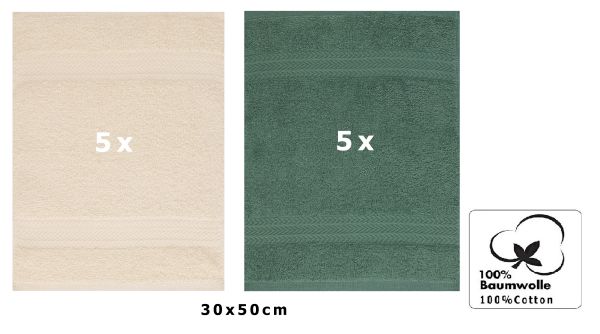 Betz 10 Piece Towel Set PREMIUM 100% Cotton 10 Guest Towels 30x50 cm colour sand and fir green