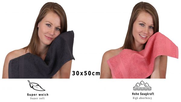 Betz 10 Piece Towel Set PREMIUM 100% Cotton 10 Guest Towels 30x50 cm colour graphite and raspberry