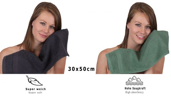 Betz 10 Piece Towel Set PREMIUM 100% Cotton 10 Guest Towels 30x50 cm colour graphite and fir green