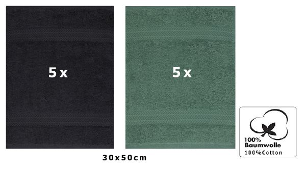 Betz 10 Piece Towel Set PREMIUM 100% Cotton 10 Guest Towels 30x50 cm colour graphite and fir green