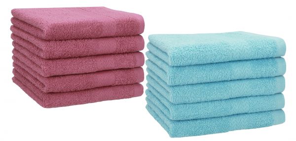 Betz Paquete de 10 toallas de tocador PREMIUM 100% algodón 30x50 cm color rojo baya y azul océano