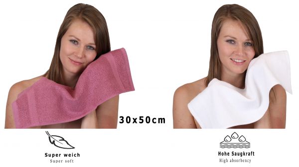 Betz Paquete de 10 toallas de tocador PREMIUM 100% algodón 30x50 cm color rojo baya y blanco