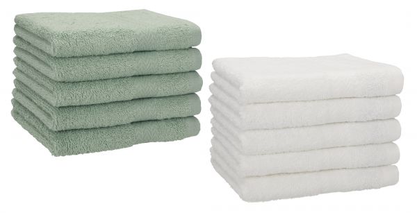 Betz Set di 10 asciugamani per ospiti 30x50 Premium 100 % cotone colore verde fieno e bianco