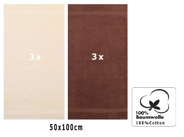 Betz 6 pièces de serviettes PREMIUM 100% coton taille 50x100cm beige / marron noisette