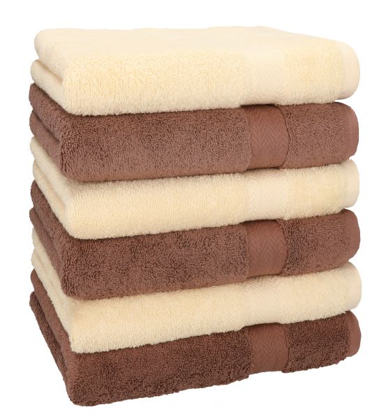 Betz 6 pièces de serviettes PREMIUM 100% coton taille 50x100cm beige / marron noisette